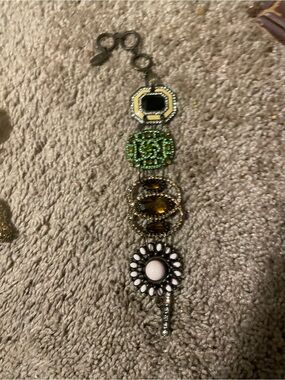 Multi-Color Statement Bracelet with Green, Amber & White Accents